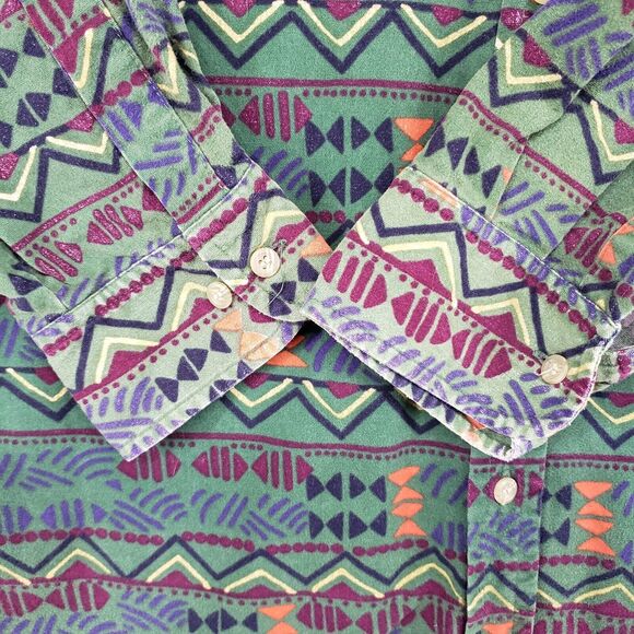 Vintage Columbia Aztec Chamois Shirt Mens 2XL Green Geometric Southwestern - Picture 6 of 7